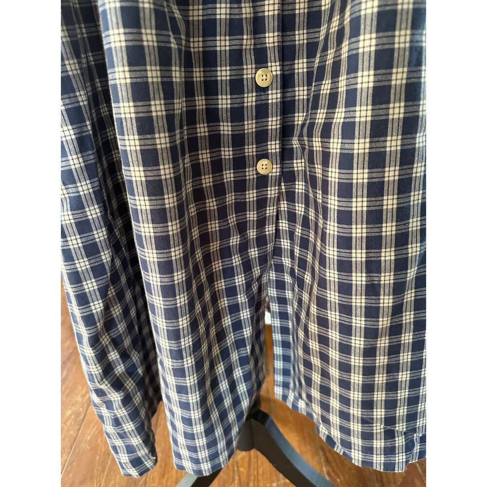 vintage L.L. Bean 100% Cotton Blue Plaid Button Front Cottagecore Dress Petite - Picture 9 of 15